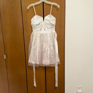 Size 9/10 White, Satin-Tulle Combo Homecoming Dress